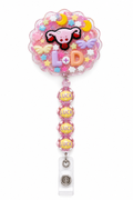 L+D Labor and Delivery decoden cream badge reel with uterus charm, pastel wings and LOVE beads on a pure white background
