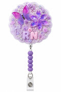 Lavender Butterfly RN decoden cream badge reel with purple butterfly and crystal flowers