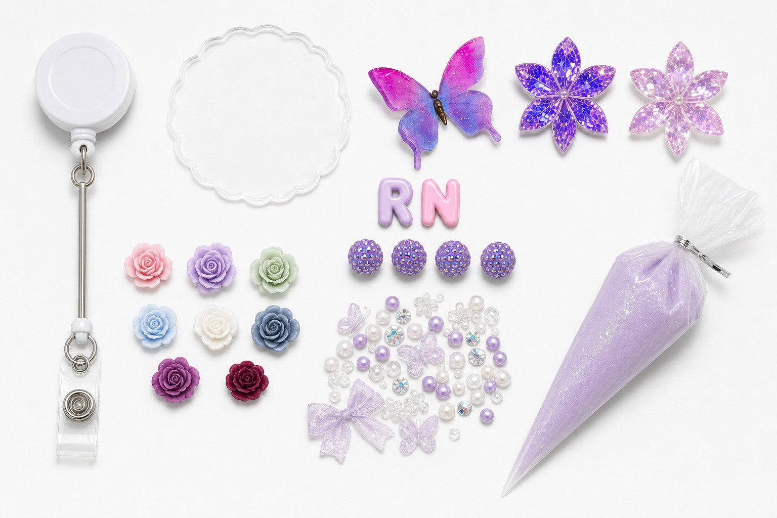 Lavender Butterfly RN DIY badge reel kit contents