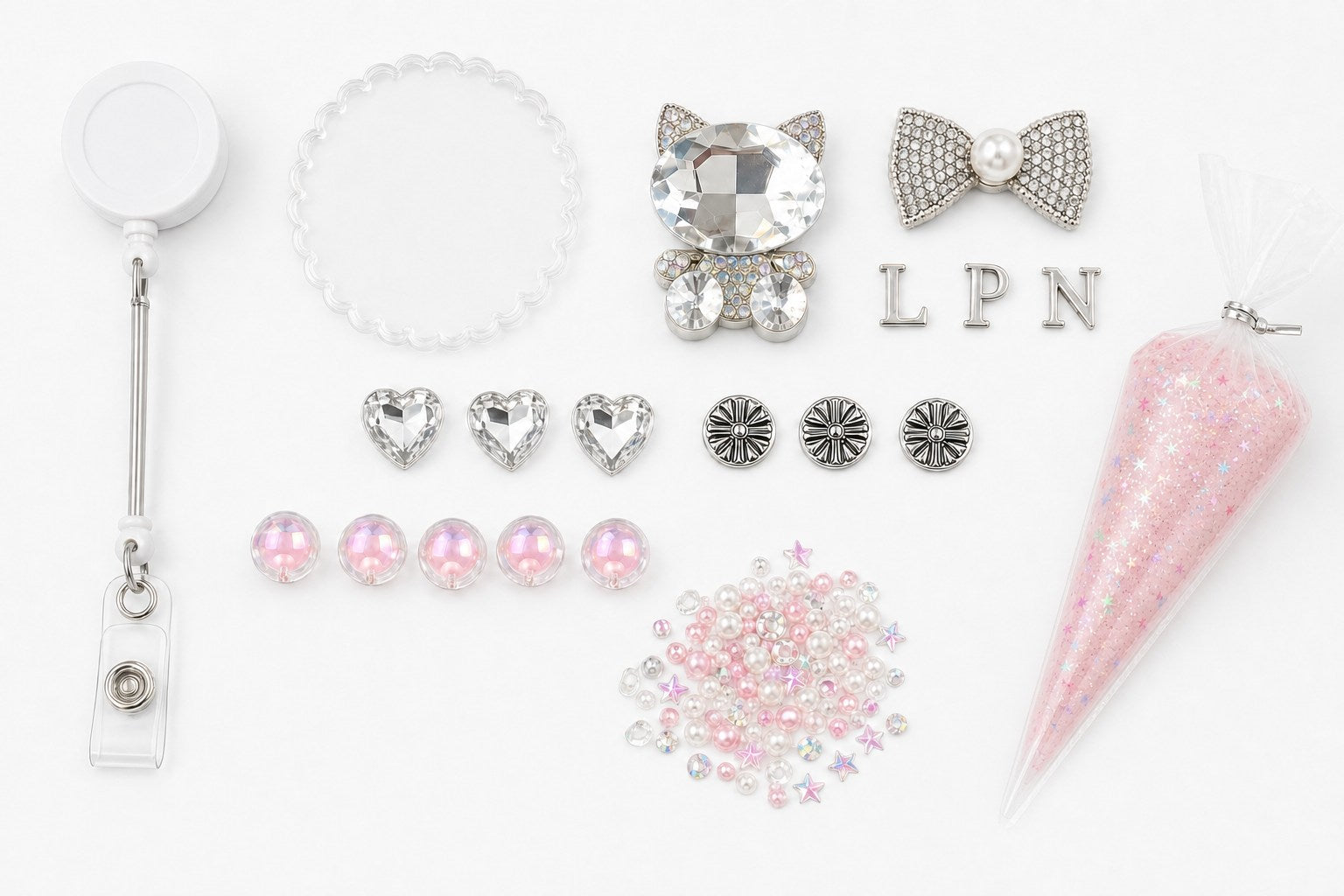 LPN Crystal Edition DIY badge reel kit contents
