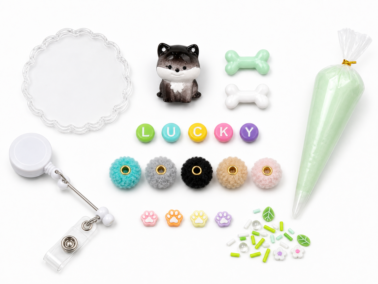 LUCKY Husky glow decoden badge reel DIY kit contents