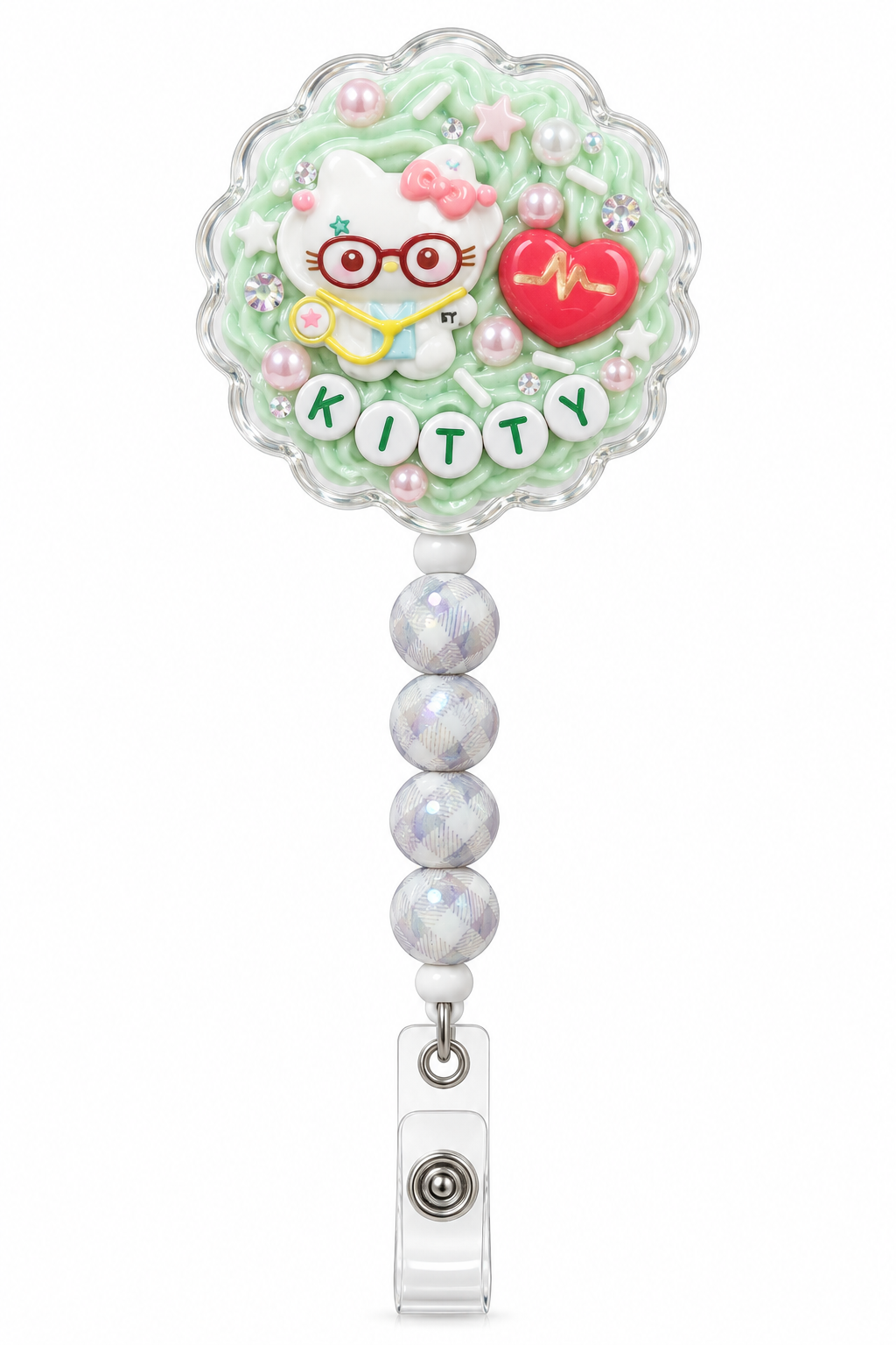 Mint Kitty Medic badge reel finished product