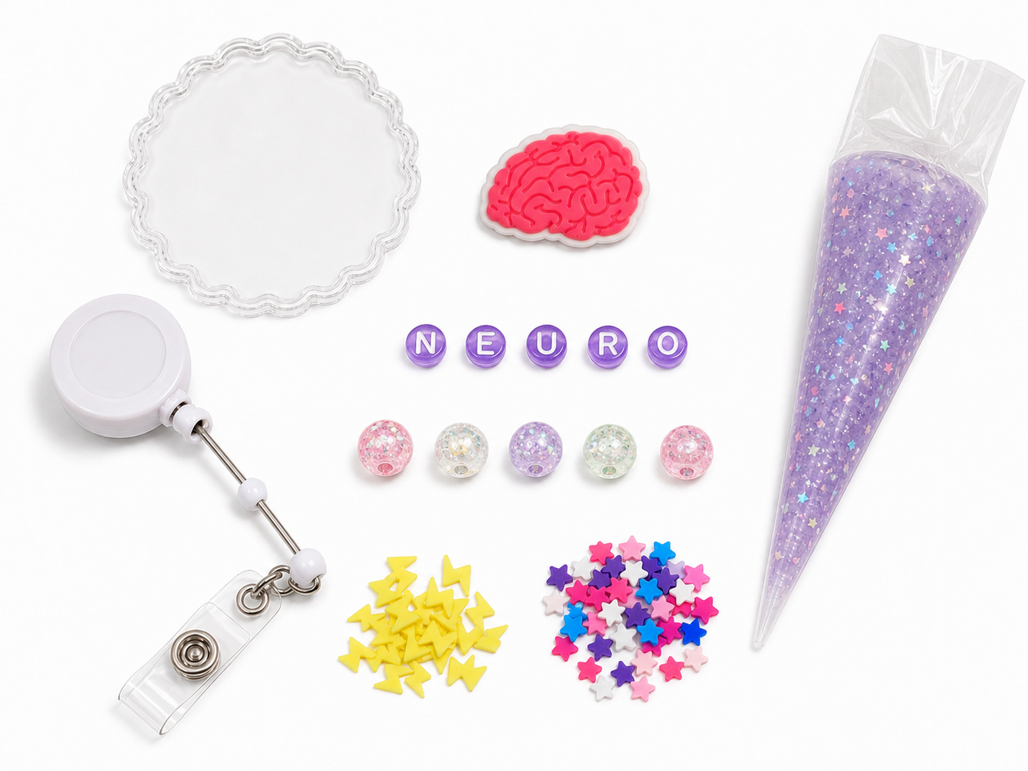 NEURO Brain decoden badge reel DIY kit contents