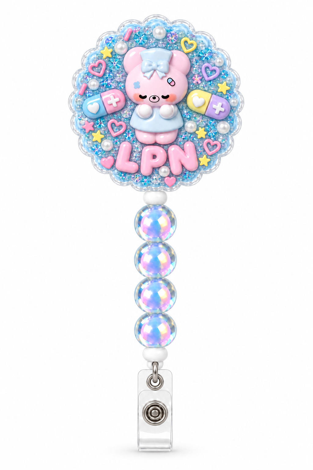 Pastel Medic Bear LPN decoden cream badge reel finished product