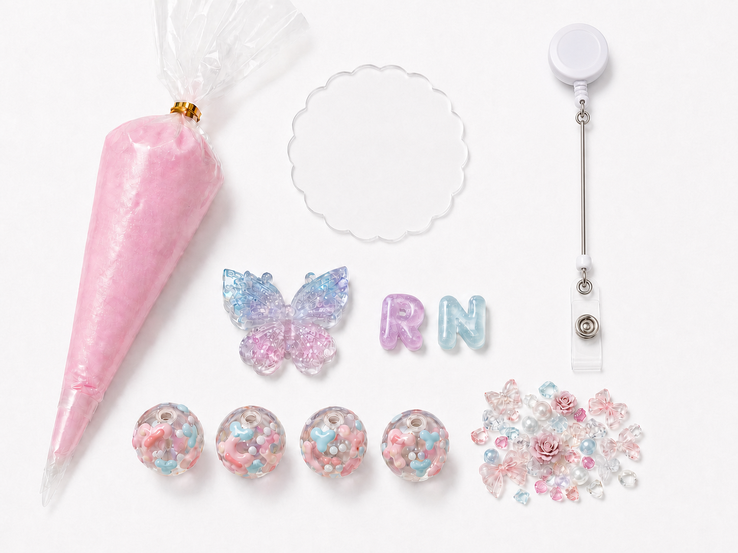 Crystal Butterfly RN glow decoden badge reel DIY kit contents