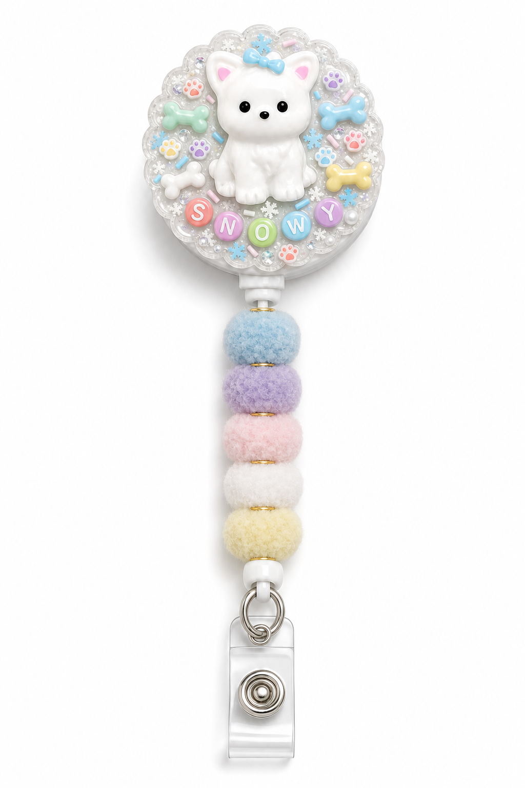SNOWY Samoyed glow decoden cream badge reel finished design