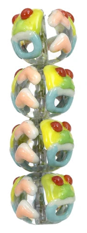 Lime &amp; pink lampwork beads
