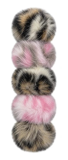 Pink and black leopard faux-fur pompoms