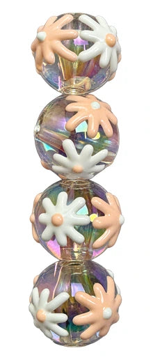 Peach and ivory floral lampwork beads
