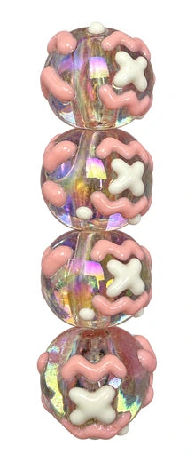 Pink and ivory star lampwork beads